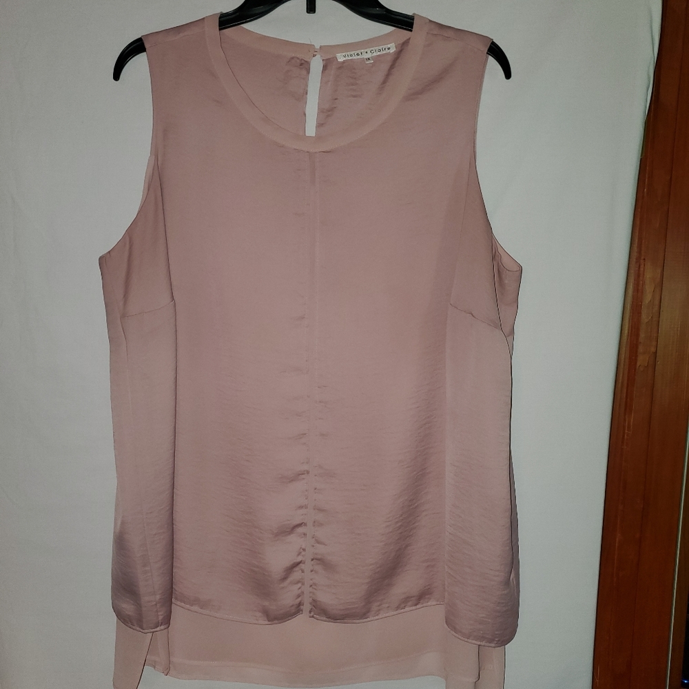 Violet + Claire Sleeveless Pullover High-Low Dressy Top, Size 1X, Pink